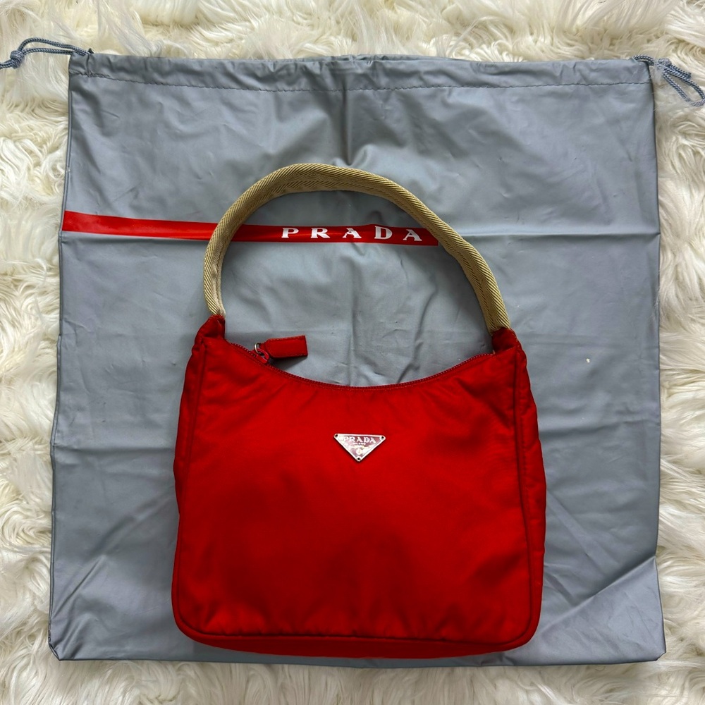 Prada vintage red nylon purse handbag small w dust bag authentic